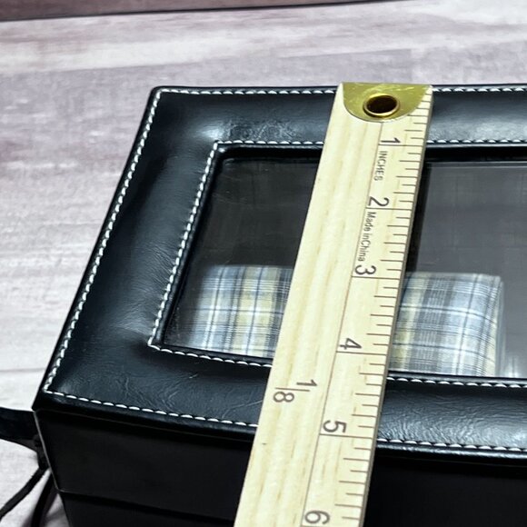 Drexel Heritage Mens Plaid Black Leatherette 5 Slot Watch Jewelry Organizer Box - Picture 8 of 10
